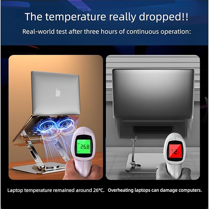 Adjustable Laptop Stand with 360° Rotating Base, Ergonomic Foldable Portable Riser Compatible with MacBook Pro Air, 10-16 Inch, Black (Black)