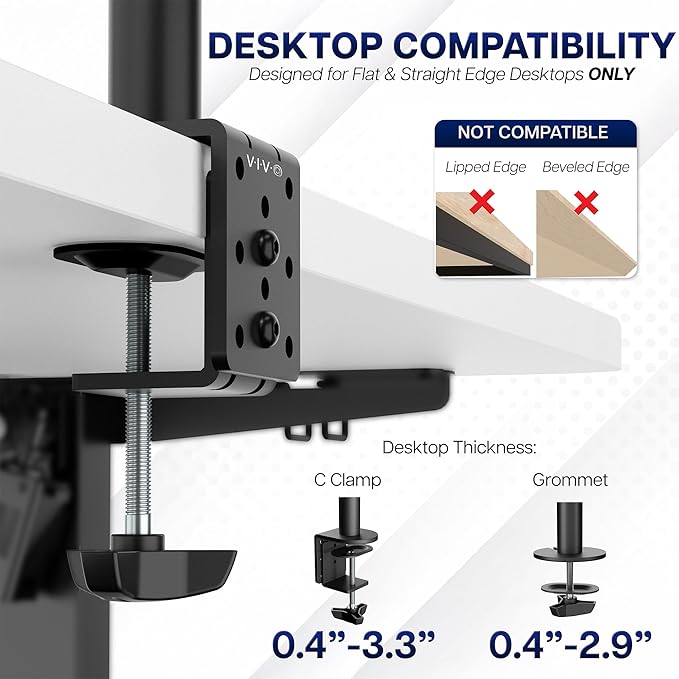 VIVO Dual Monitor Desk Mount, Heavy Duty Fully Adjustable Steel Stand, Holds 2 Computer Screens up to 24 inches and Max 22lbs Each, Black, STAND-V024