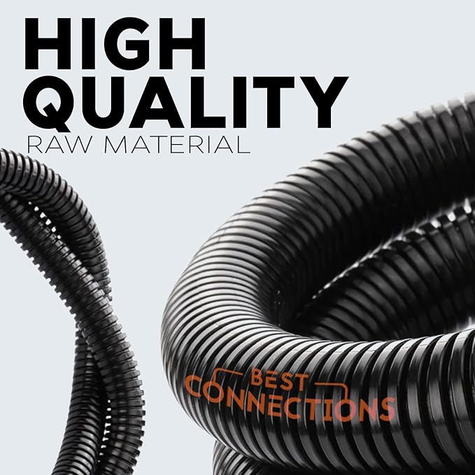 BEST CONNECTIONS Split Wire Loom Flex-Guard Convoluted Tubing Protective Split Cable Sleeves for Auto Home Industrial Electrical Wires Chemical Resistant Conduit Black (3/4" - 100 ft)