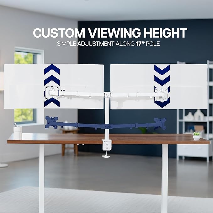 VIVO Dual Ultrawide Monitor Desk Mount, Heavy Duty Fully Adjustable Steel Stand, Holds 2 Computer Screens up to 38 inches and Max 22lbs Each, White, STAND-V038W