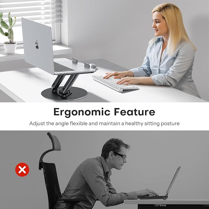 OMOTON Laptop Stand for Desk with 360° Rotating Base, Ergonomic Laptop Riser for Collaborative Work, Easy Storage, Fit MacBook/Laptops up to 14 inches, Black