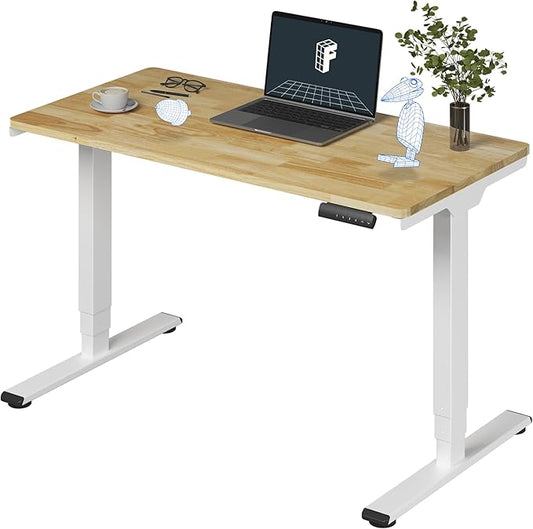 FlexiSpot E6 Solid Wood 3-Stage Dual Motor 48 x 24 Electric Standing Desk, Holds 220 lbs, Adjustable Height w/ Memory Presets, Butcher Block Rubberwood Desktop & White Frame, Ships in 2 Boxes