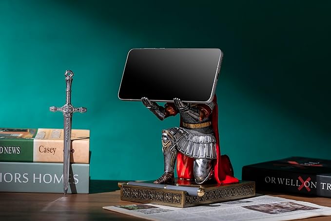 Centurion Cloak Warrior Knight Pen Holder Mobile Phone Stand Desk Organizers and Accessories as Gift for Office and Home (Silver)