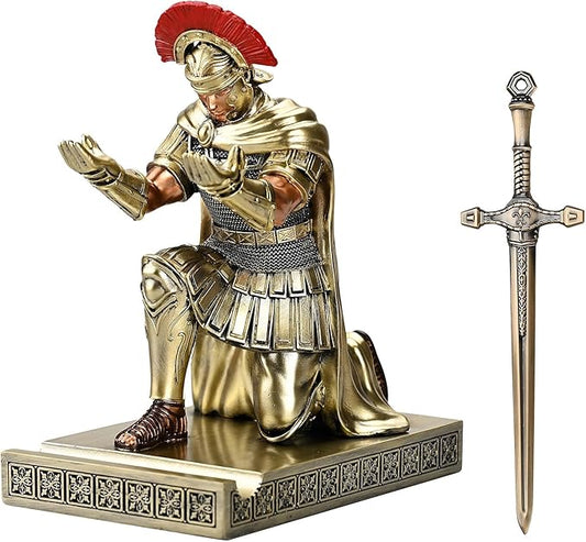 Centurion Cloak Warrior Knight Pen Holder Mobile Phone Stand Desk Organizers and Accessories as Gift for Office and Home (Bronze)