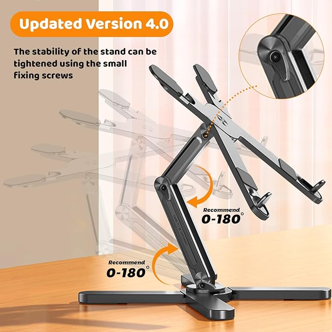 Laptop Stand with 360 Rotating Base, Computer Notebook Laptop Riser Metal Holder for Desk Collaborative Work, Fully Foldable for Easy Storage, Fits All MacBook, Laptops up to 16 inches, Grey