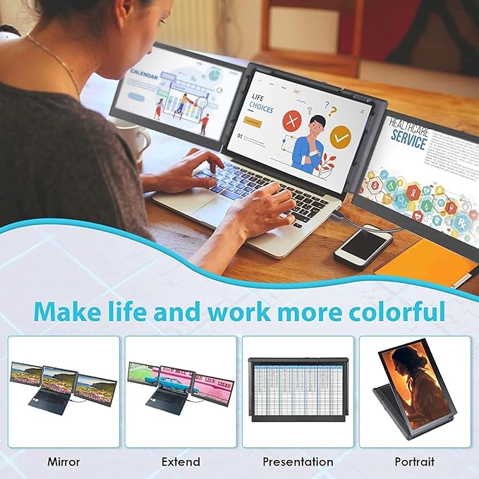 Teamgee 13.3” Laptop Screen Extender, One-Cable Multiple Display Portable Monitor, USB-C Compatible with Windows/Mac/Android, Driver Required, for 13.3–16.5” Laptops