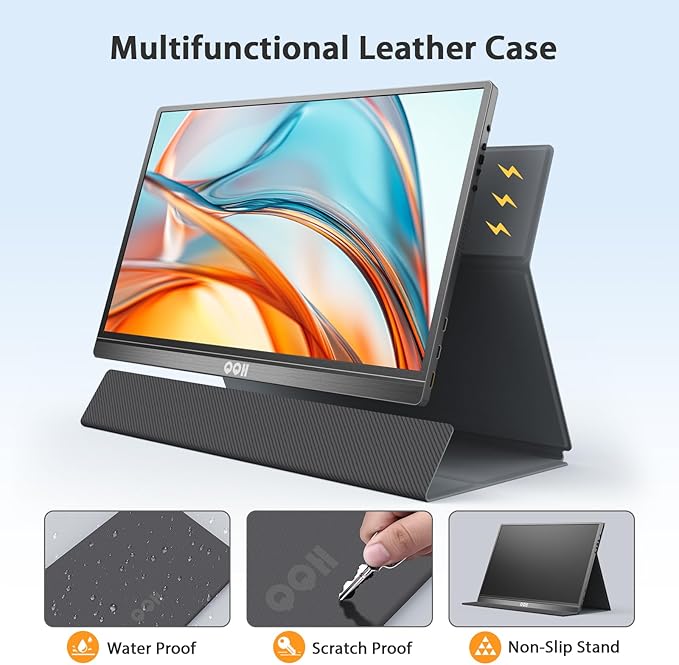 QQH Portable Monitor, 15.6 Inch FHD 1080P USB C HDMI Alloy Travel Screen for Laptop with w/Smart Cover & Built-in Speaker, Plug&Play Ultra Slim Portable Second Monitor for Laptop PC Phone Mac