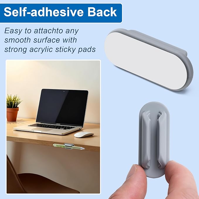 20 Pack Adhesive Pencil Holders for Desk,Silicone Flexible Pen Holder for Wall, Office, School,Home,Classroom Must Haves,Teacher Essentials Accessories,Desk Organizer,Art Supply,Small Gift(20, Gray)