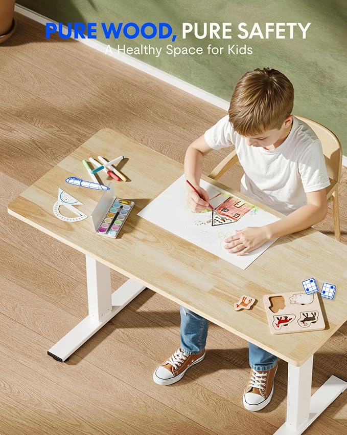 FLEXISPOT EN1 One-Piece Solid Wooden Standing Desk 55 x 24 Inches Height Adjustable Electric Sit Stand Home Office Desks (Black Frame + Rubber Wood Top, 2 Packages)