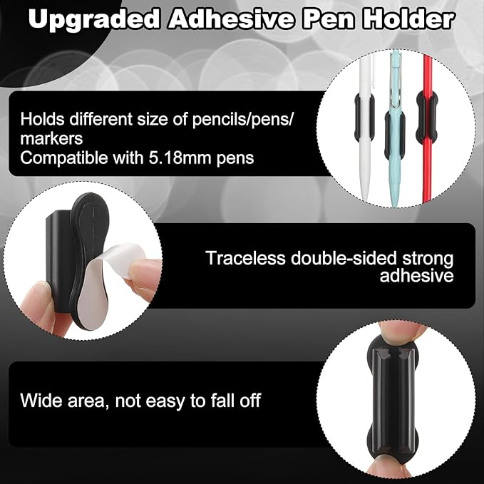Sherr 12 Pack Adhesive Pencil Holders for Desk Upgraded Pen Holder for Desk Silicone Flexible Adhesive Marker Organizer Clipboard Classroom School Office Accessories Teacher Supplies (Black)