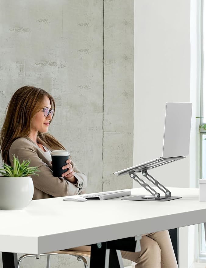 ALASHI Laptop Stand for Desk with 360° Rotating Base, Multi-Angle Adjustable Laptop Stands, Foldable Laptop Riser Compatible with 10 to 15.6 Inches PC Computer, Grey