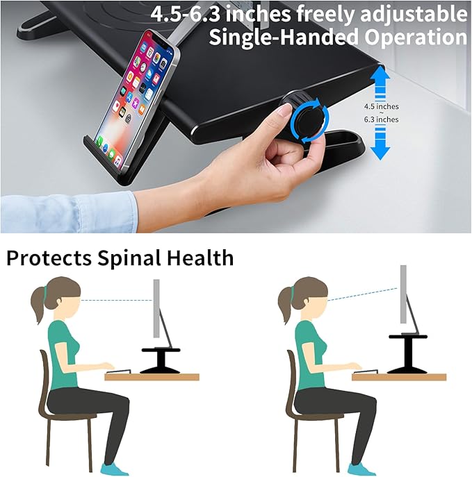 Computer Monitor Stand Riser for Desk,4.5-6.3 Inches Freely Height Adjustable with Cellphone Holder,Multi-Purpose Desktop Organizer Monitor Stands Riser for Computer,Laptop,Printer,TV (BLack)