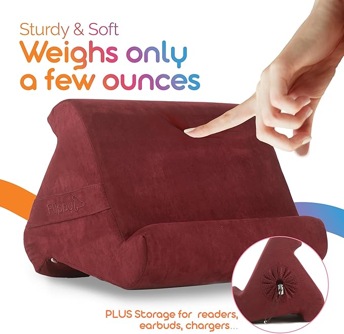 Flippy Original Tablet Pillow Stand & iPad Holder, Gift for Book Lovers & Readers, Multi-Angle Stand with Storage for Lap, Desk & Bed, Compatible with Kindle, Fire, iPad & Samsung, Nebbiolo