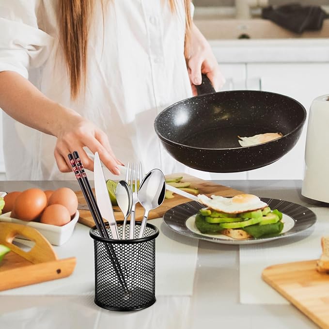 8 Pack Pen Holder for Desk, Black Metal Mesh Pencil Holders Small Trash Can Desktop Pen Holder Desk Accessories & Workspace Organizers for Home, Office, 3.8’’ Tall