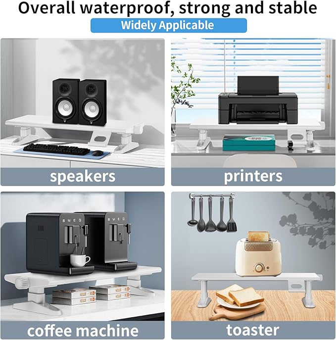 Computer Monitor Stand Riser for Desk,4.5-6.3 Inches Freely Height Adjustable with Cellphone Holder,Multi-Purpose Desktop Organizer Monitor Stands Riser for Computer,Laptop,Printer,TV (White)