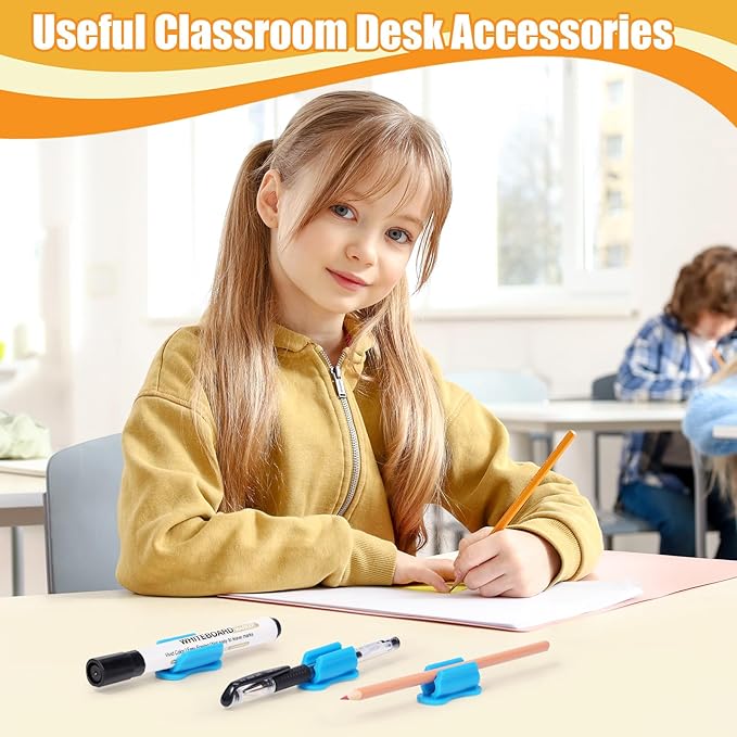 Pen Holder for Desk, 20 PACK Adhesive Silicone Pen Holder for Classroom Clipboard Attachment, Marker Holder, Pencil Holder,Marker Clip for Desk,Classroom,Office Accessories (Blue)