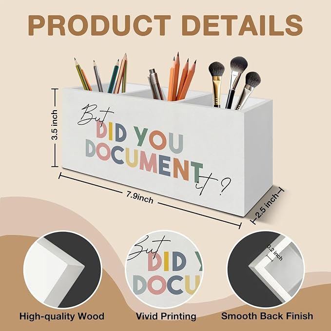 Funny Office Pen Pencil Holder Organizer for Desk Accessories, Funny Work Gifts for Coworkers Boss, But Did You Document It Wooden Box Signs Decorations for Home Office Desk Tabletop