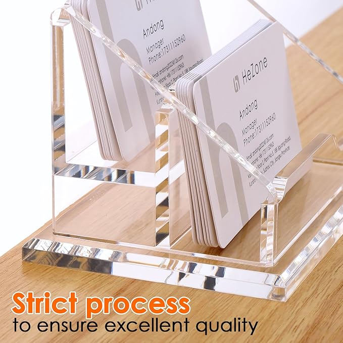 Acrylic Business Card Holder For Desk Clear Business Card Display Stand 2 Tier 2 Slots Business Cards Holders for Men And Woman, Organize 100 Cards-1 Pack (2 Solt-H)