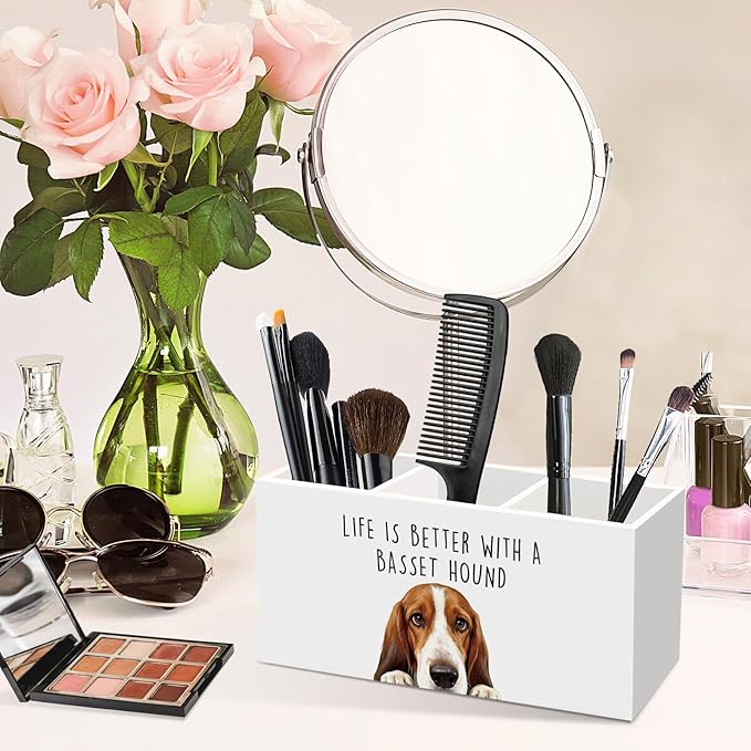 Basset Hound Dog Gifts Pen Pencil Holder for Desk, Funny Dog Lovers Gift Office Desk Accessories, Life Is Better with a Basset Hound Pen Holders Organizer for Women Kitchen Bathroom Decor