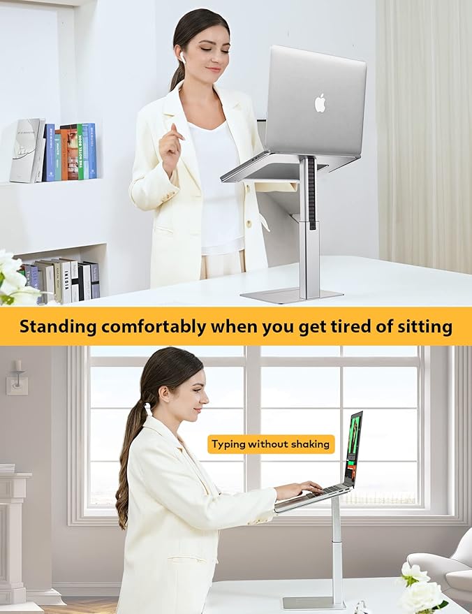 Laptop Stand for Desk, Ergonomic Sitting and Standing Laptop Riser for Notebook MacBook 11-17 Inches，DJ Laptop Stand Adjustable Height from 7-15 Inches Aluminum(Silver)