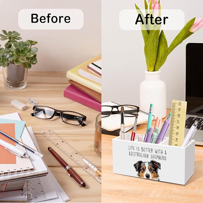 Australian Shepherd Dog Gifts Pen Pencil Holder for Desk, Funny Dog Gift Office Desk Accessories, Life Is Better with a Australian Shepherd Pen Holders Organizer for Classroom Bathroom Decor