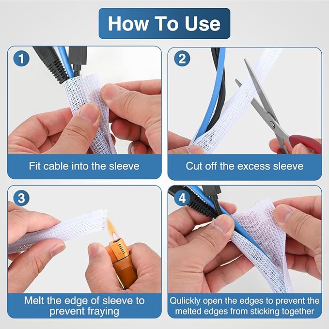 Nilight Cable Sleeve, 10ft-1/2inch Cord Management Sleeves, Braided Sleeving, Split Self Wrapping Wire Loom for Computer Electrical Automotive Harness Protector Organizer, White