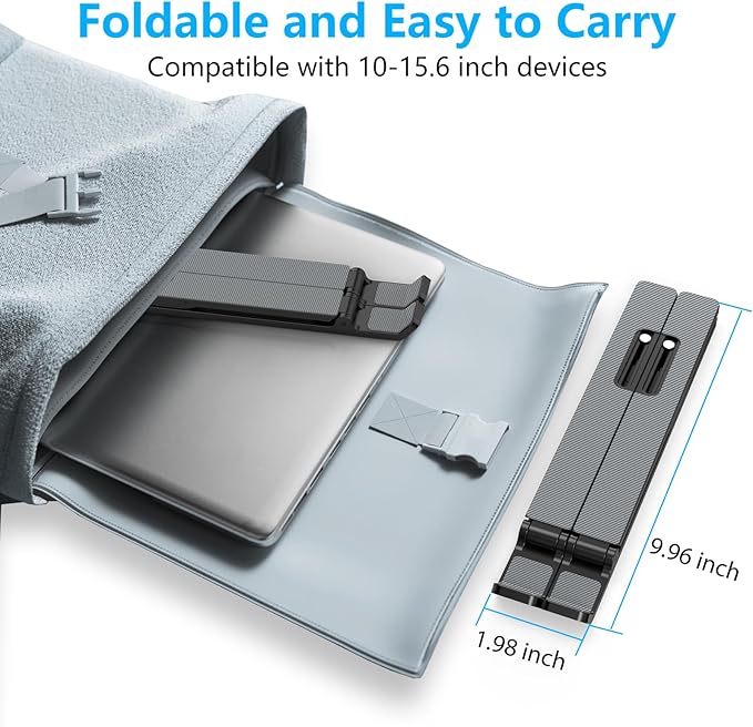Adjustable Laptop Stand, Portable Laptop Riser for Desk, ABS+Silicone Foldable Ventilated Cooling Notebook Holder Stand for 10-15.6” Laptops, Tablets