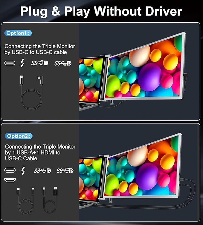 Laptop Screen Extender, 15.6" FHD 1080P IPS Portable Monitor for Laptop, Dual Monitor Extender for 13"-17.3" Laptops, Compatible with MacOS, Windows