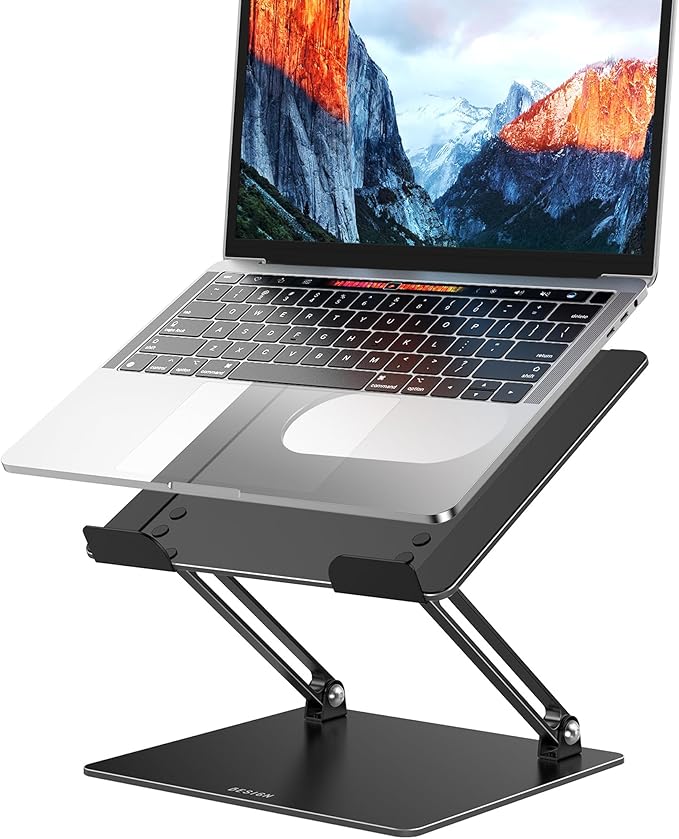 BESIGN LS10 Aluminum Laptop Stand, Ergonomic Adjustable Notebook Tablet Stand, Computer Holder Compatible with Air, Pro, Dell, HP, Lenovo More 10-14" Laptops, Black