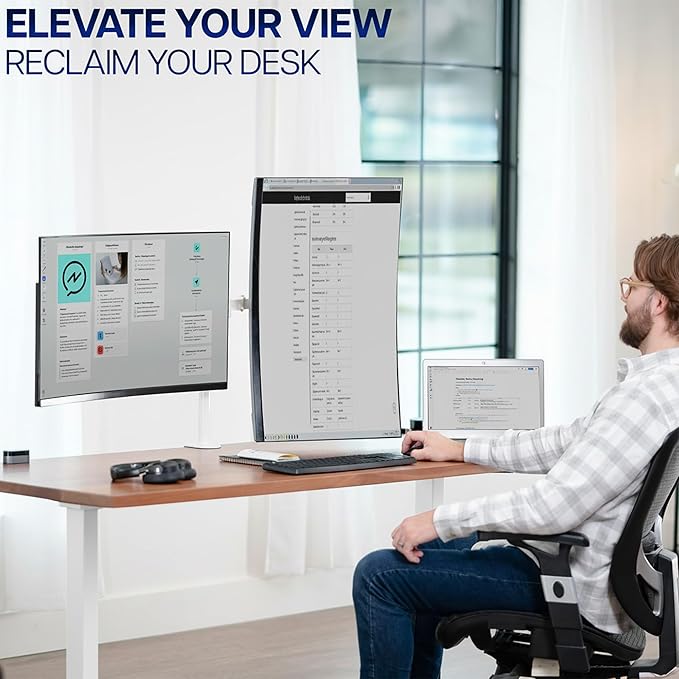 VIVO Dual Monitor Desk Mount, Heavy Duty Fully Adjustable Stand, Fits 2 LCD LED Screens up to 32 inches, White, STAND-V032W