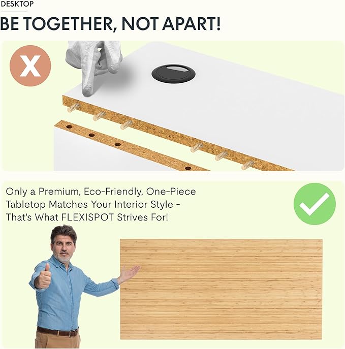 FLEXISPOT Bamboo Electric Standing Desk with Elegant Oval Legs, 60"x30" Height Adjustable Desk for Home Office & Living Spaces, Black Frame