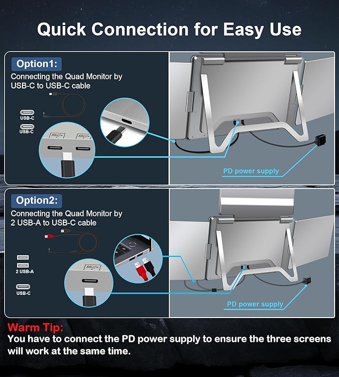 16" Laptop Screen Extender, Just 1 Cable for 3 Screens Quad Monitor, 1200P FHD Screen Extender for 12"-18.5" Laptops, Triple Portable Monitor for Wins/Mac M1|M2|M3|M4|M5