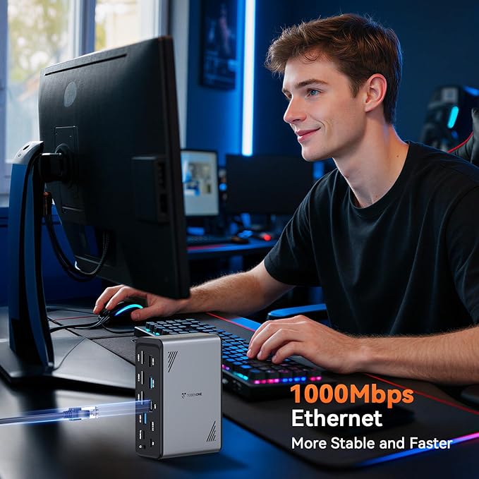 TobenONE 18 in 1 Laptop Docking Station 3 Monitors, Triple 4K Display with 3 HDMI, 9 USB Ports, Gigabit Ethernet, PD3.0, for Windows/Dell/Lenovo/HP/Thinkpad Laptops (No Power Adapter)