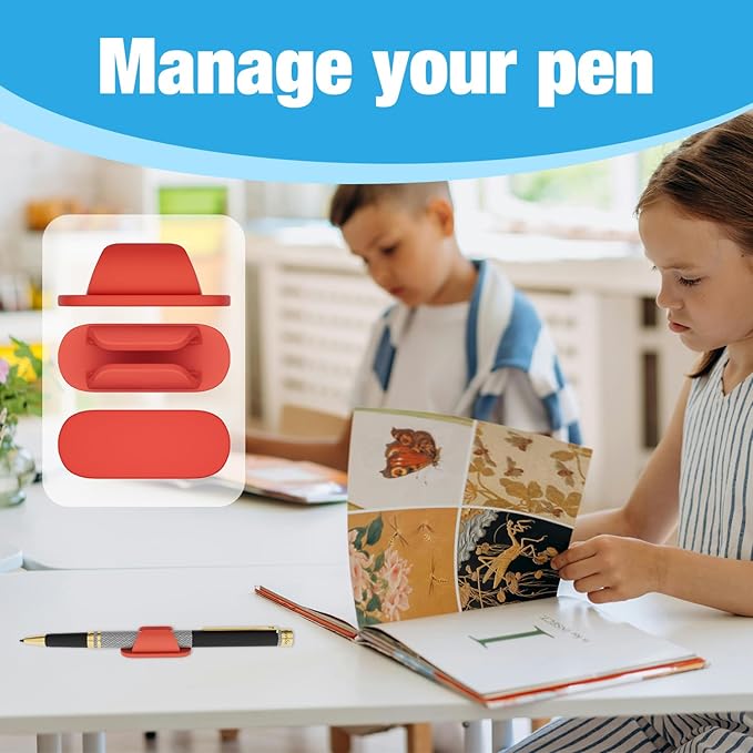 Adhesive Pencil Holders for Desk Silicone Pen Holder Organizer for Desk Accessories,Teacher Supplies for Classroom, Office, School Accessories,Notebook, WallS or Clipboards（10PCS,Red）