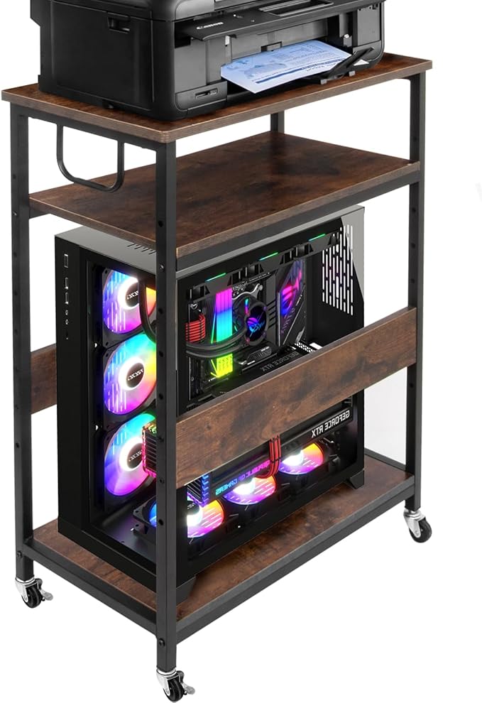 Extra Large Height Adjustable Computer Tower Stand, Computer & Machine Carts, PC Tower Stand, Printer Stands with Steel Wheels, Holds Up to 110 lbs (Fits 11" D x 22" W x 24.5" H Towers)