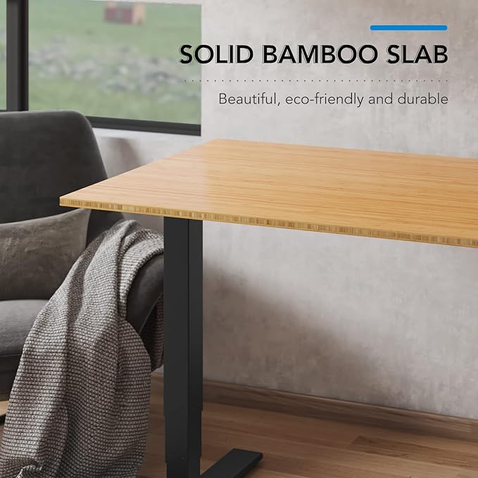 FlexiSpot E6 Bamboo 3-Stage Dual Motor Electric Standing Desk 55 x 28 Sit Stand Up Desk, Holds 220 lbs, Adjustable Height w/ Memory Presets, Solid Bamboo Desktop & Black Frame, Ships in 2 Boxes