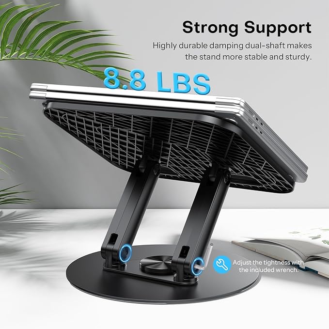 OMOTON Laptop Stand for Desk with 360° Rotating Base, Ergonomic Laptop Riser for Collaborative Work, Easy Storage, Fit MacBook/Laptops up to 14 inches, Black
