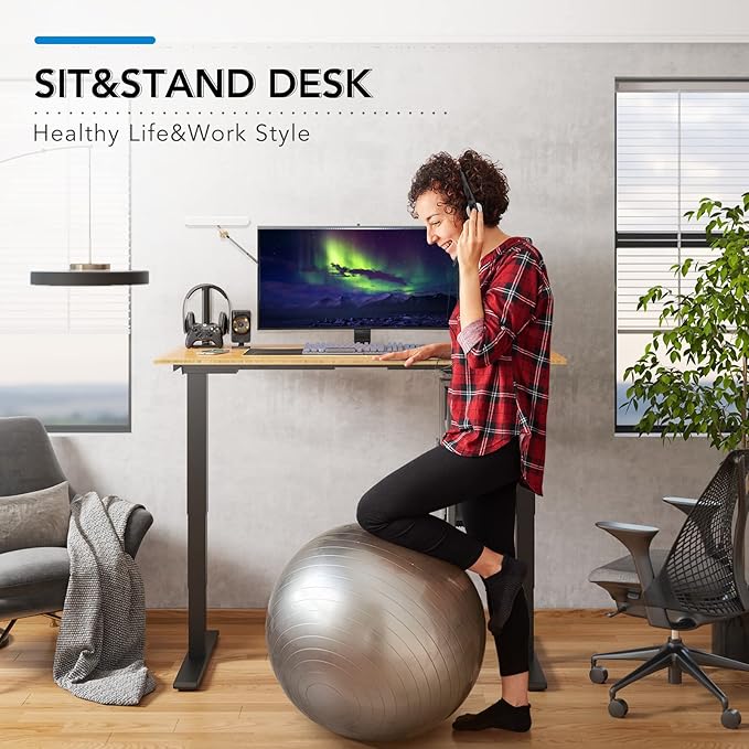 FlexiSpot E6 Bamboo 3-Stage Dual Motor 72 x 30 Electric Standing Desk Sit Stand Up Desk, Holds 220 lbs, Adjustable Height w/ Memory Presets, Solid Bamboo Desktop & Black Frame, Ships in 2 Boxes