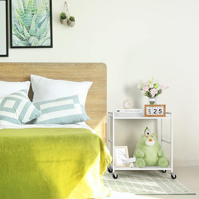 OYEAL Computer Tower Stand, PC Tower Stand Metal Rolling Cart Holds up to 40lbs, 2 Tier Mobile Printer Stand with Storage Under Desk for Home & Office, White