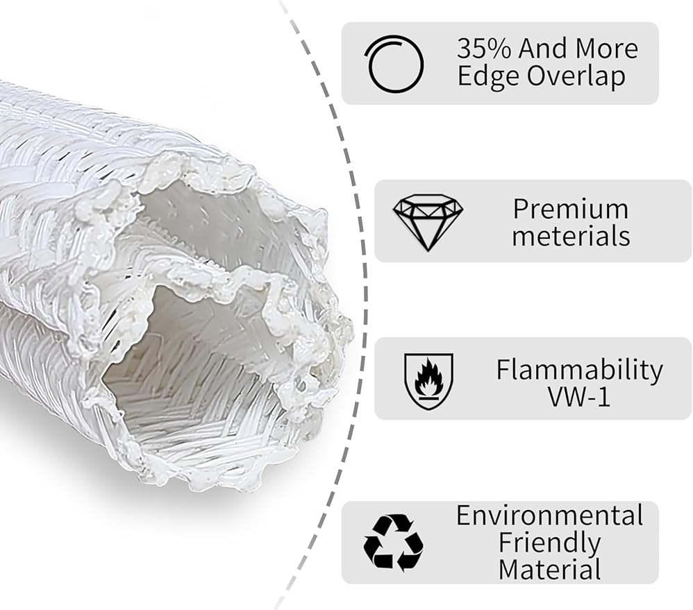 Cable Management Split Wire Loom Sleeve - Cord Hider & Protector for Desk, Pet Chew Proof, Wire Cover Organizer, Flexible Tube for Wires and Cables (1 & 1/2 Inch 10FT Each, White)