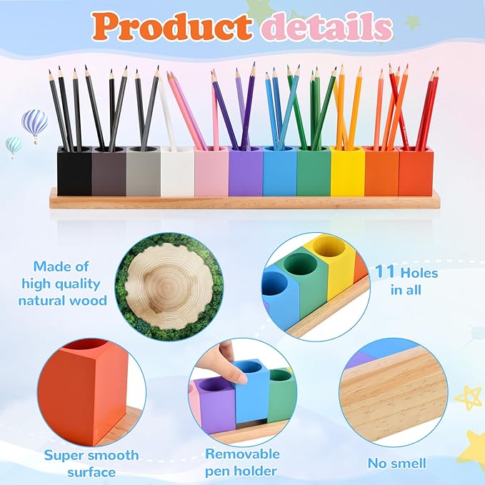 Colorful Pencil Holder, 11 Removable Crayon Organizer for Desk, Pen and Marker Storage for Classroom, Office, Colored Pencils