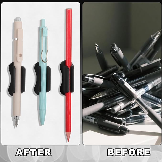 Sherr 12 Pack Adhesive Pencil Holders for Desk Upgraded Pen Holder for Desk Silicone Flexible Adhesive Marker Organizer Clipboard Classroom School Office Accessories Teacher Supplies (Black)