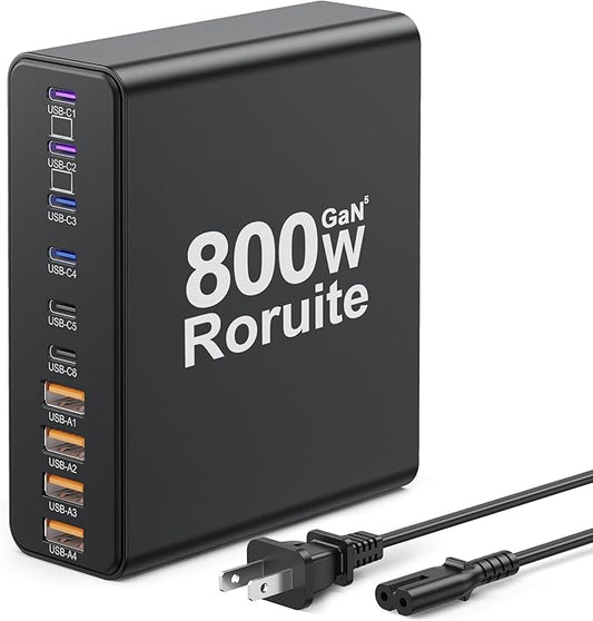 800W USB Charging Station, 120W PD GaN5 Super Fast USB C Charger Block-10 Port, Type C for PC Laptop MacBook Pro/Air Charger Compatible with iPhone 17 16 15 14 13 12 Pro Max, iPad, Galaxy (Black)