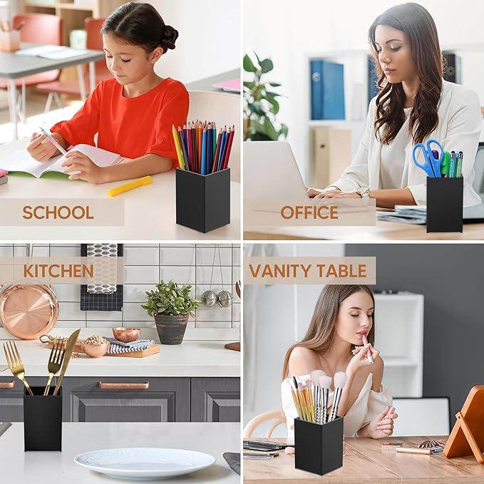 10Pack Black Acrylic Pen Holder, Desktop Pencil Organizer Makeup Brush Holder Acrylic Pencil Cup Stationery Pencil Holder for Desk Office Pen Organizer