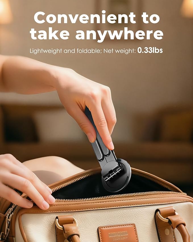 Viozon Portable Laptop Stand for Desk, Foldable Adjustable Computer Riser with Magnetic Phone Holder, Aluminum Laptop Stand for 10–16” Laptops & 4–13” Phones/Tablets (Black)