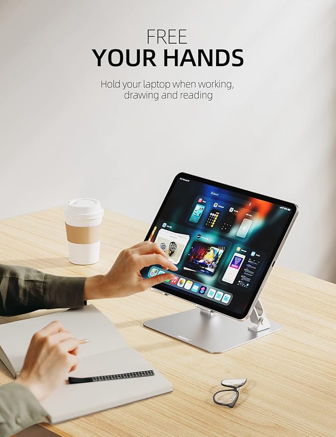 Nulaxy Fully Adjustable Laptop Stand for Desk, Dual Foldable Aluminum Computer Riser with Heat-Vent, Ergonomic Notebook Holder Portable Office Accessories Compatible with All 10-17" Laptops, Silver