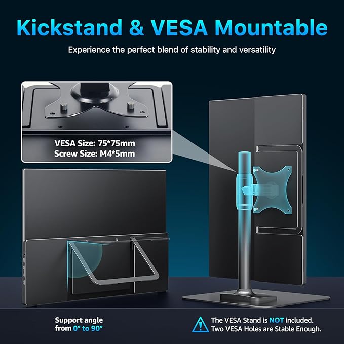 cocopar Portable Monitor 16 Inch 2.5K QHD 120Hz 110% sRGB Travel Monitor with Speaker HDMI USB-C Second Screen for Laptop MacBook Surface PC Xbox PS4/5, VESA Mountable, with Kickstand