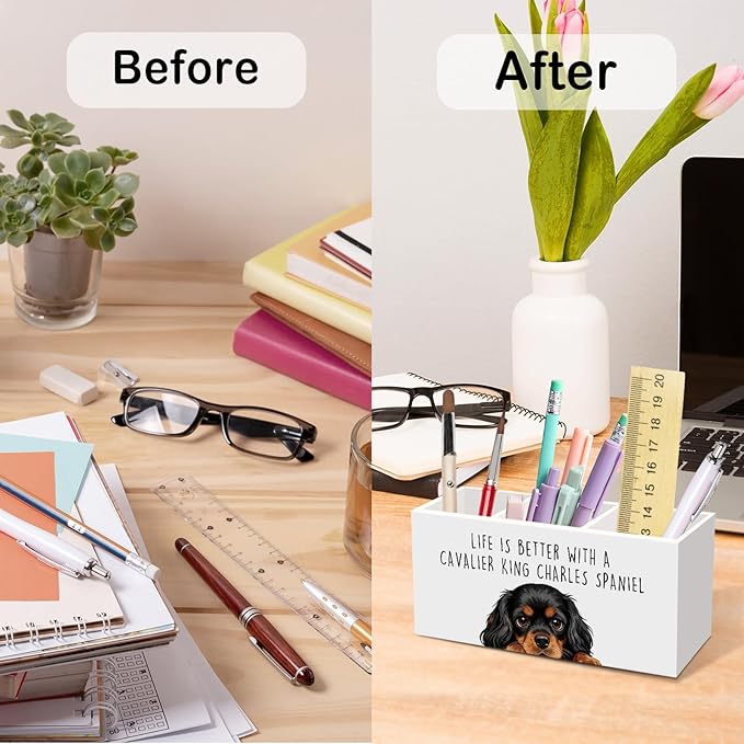 King Charles Cavalier Dog Gifts Pen Pencil Holder for Desk, Funny Dog Lovers Gift Office Desk Accessories,Life Is Better with a Cavalier King Charles Spaniel Pen Holder Organizer for Home