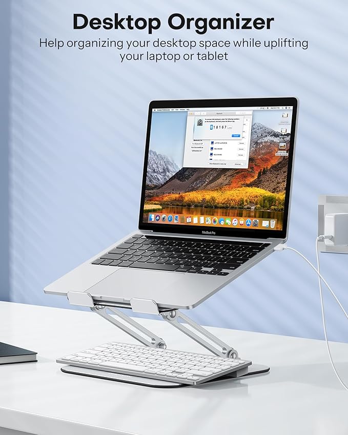 OMOTON Laptop Stand for Desk, Ergonomic Metal Adjustable Laptop Stand, Laptop Holder Riser with Cooling Function, Computer Stand Compatible with MacBook and All Laptops (10-17.2 inch), Silver