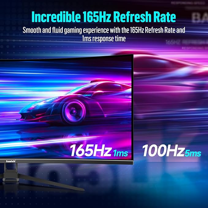 Gawfolk 34 Inch Ultrawide Curved Gaming Monitor, 1500R PC Screen 165hz UWQHD 4K, Curved Computer Screen with FreeSync, Support Wallmount 75x75mm-Black